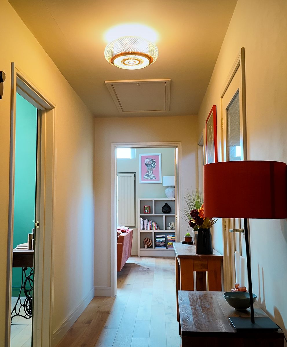 Renovated hallway with wood flooring
