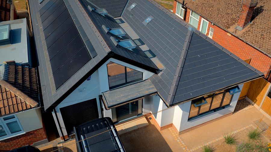 Aerial view of the new roof, rooflights and front elevation