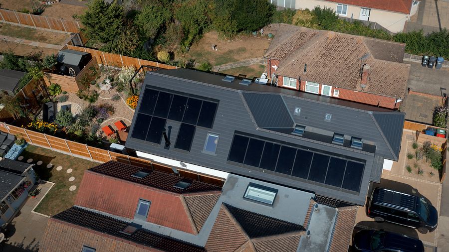 Aerial view of the in-roof solar panels